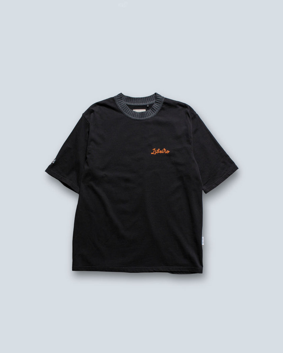 ken!　LIBEIRO ロゴ刺繍 クロップドTシャツ ブラック ニットカラードロップTシャツ – LIBEIRO