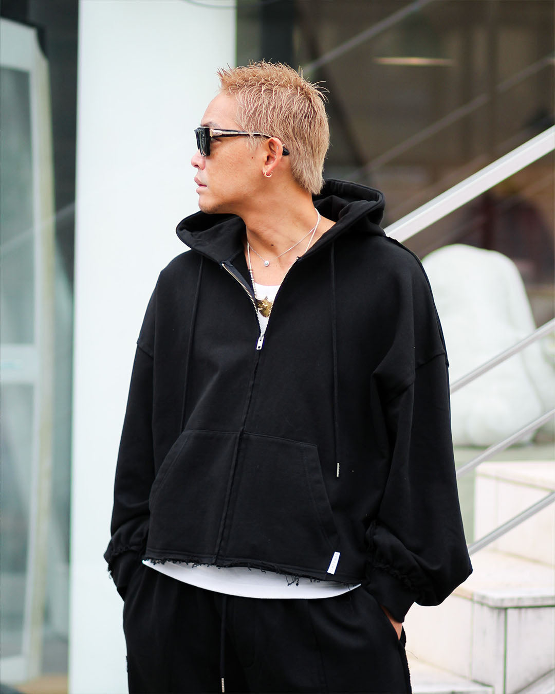 カットオフスウェットジップパーカー